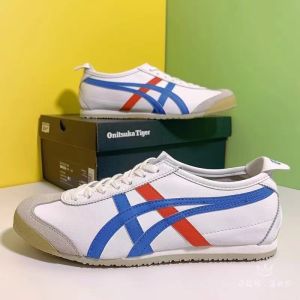 Original Tiger Shoes Classic White/blue/red Mens and Womens Leather Anti-slip Wear Comfortable Casual Sneakers DL408-0146