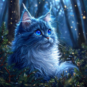 Huacan Full Square Round Diamond Painting Forest Blue Haired Long Cat Diamond Mosaic Animal Complete Kit Handmade Holiday Gift
