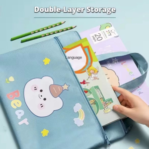 Cute Cartoon A4 File Bag: Large Capacity Portable Handbag & Double-Layer Paper Storage