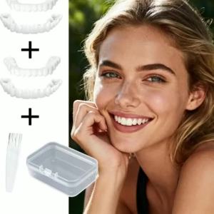 2 Sets Cosmetic Fake Teeth Kit 2 Upper & 2 Lower Veneers With Brush & Storage Box Removable Dental Accessory For Men Women