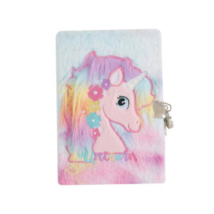 Cute Unicorn A5 Cartoon Plush Notebook with Lock Childrens Diary Book Girls Scrapbook Gift Memo Book Lovely Soft Cover