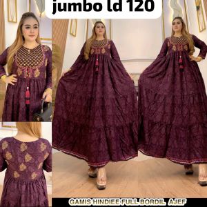Gamis Hindi Anjeli lemon Burgundy depan bordir