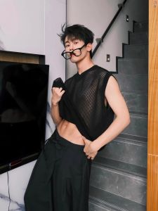 ผู้ชาย ฤดูร้อน ถัก Hollow Out หลวม Fit แขนกุด เสื้อกั๊ก ทันสมัย Ins ยี่ห้อ อินเทรนด์ Hollow ตาข่าย ดีไซน์ เสื้อยืดคอกลม