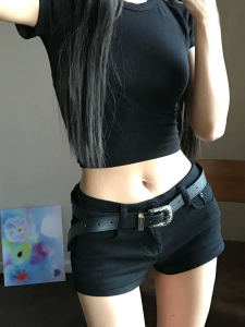 Low Waist Black Denim Ultra Shorts for Women Summer Culture-Inspired Y2K Lightweight Elastic Pants Trendy American Spicy Girl