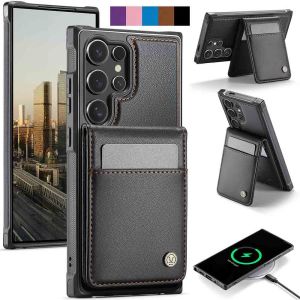 for Samsung Galaxy S25 S24 Ultra S25 S24 Plus S25 S24 FE Case with Detachable 2-in-1 Card HolderShockproof PU Leather Durable Kickstand Wallet for Women Men Case Cover S25 Ultra Black