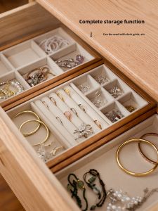 Solid Wood Tray Flannel Jewelry Box Drawer Earrings Earring Ring Necklace Storage Wenwan Traditional Chinese Handcraft Jewelry Display Stand