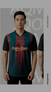 Jersey Futsal Desain Barcelona Print Depan – Bahan Dryfit Adem & Ringan