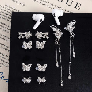 1 Pairs Fashion Rhinestones Ear Clips For Earphone Star Butterfly Shape Decorative Headphone Clip For Wireless Headphones