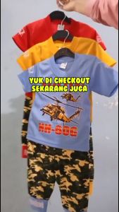 Setelan baju bayi anak laki motif karakter Army Pesawat CELANA PANJANG / usia 3bln-18 bln.