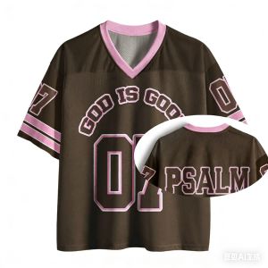 Heals ChristianJersey PersonalityT-Shirt Summer WomenS Fashion High Street Short Sleeved V-Neck Mesh Sportswear Casual Y2k Top
