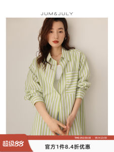 เสื้อเชิ้ตผู้หญิงลายทางสไตล์ลำลอง ทรงหลวม แขนยาว คอกลม ผ้าโพลีเอสเตอร์และผ้าฝ้ายผสม ฤดูใบไม้ผลิ 2023 ของ Jiazhu Li