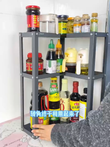 ISSI DIARY 3-Tier Corner Kitchen Storage Rack with Hooks Spice and Utensil Organizer