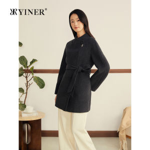 French Style Winter Wool Cashmere Blend Women Coat Long-Sleeved Belted