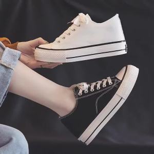 Fubu 2024 Spring and Summer Korean Style Platform Height Increasing Insole Canvas Shoes Platform Shoes Student Casual Shoes Pumps Flat Shoes