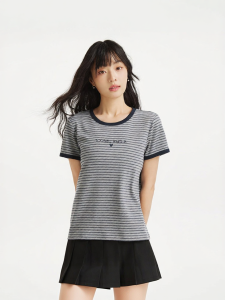 Hotwind | Womens Striped French Terry Short Sleeve T-Shirt