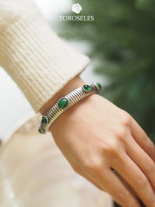 Natural Gemstone Turquoise Gold Vintage Spring Bracelet Luxury Minimalist Elegant Stackable Alloy Floral Pattern for Women