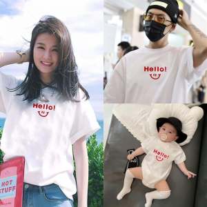 Fashionable Summer Short Sleeve Baby T-Shirt Family Matching Outfits Korean Style Cotton Kids Clothing for Mom Dad And Baby