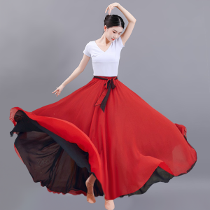 720 Degrees Large Swing Skirt Two-Sided Wear Chiffon Dress Classical Dance Xinjiang Dance Training Dress Square Dance Womens Skirt