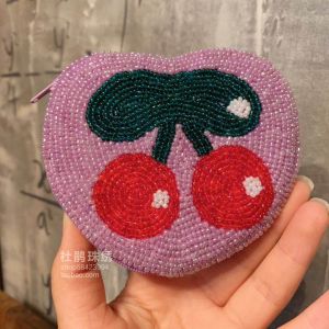 กระเป๋าใส่เหรียญลายหัวใจดอกบัวบาน กระเป๋าใส่เหรียญแบบมีซิปปิด กระเป๋าใส่เครื่องประดับแบบญี่ปุ่นและเกาหลีสำหรับผู้หญิง กระเป๋าใส่เหรียญลายดอกไม้สำหรับฤดูร้อน