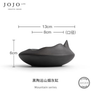 Jojos L. PD Ceramic Ashtray Simple Design Black Mountain Home Use Vintage Style Creative Gift Festival Supplies
