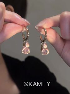 KAMI Y Luxury Pink Tulip Earrings Womens Artistic Zircon Oil-Drop Ear Studs New Style Fashion Jewelry Accessories