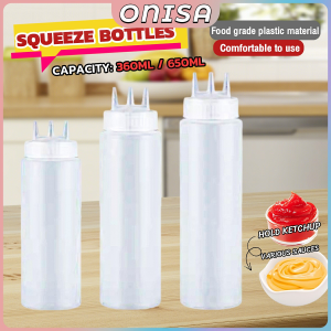 Ketchup Squeeze Bottle Plastic Condiment Squeeze Squirt Bottles with Scale 3 Hole Dispenser Seasoning Bottles