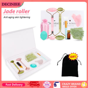 DECINIEE Rose Quartz Jade Roller Genuine Jade Stone Massage Natural Facial Jade Roller Guasha Beauty Massage Tools for Body Neck Face Care Gift
