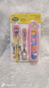 Set Alat Makan Anak Berkualitas Tinggi & Sumpit Sendok Stainless Gratis Tempat Simpan /Sumpit Chopstick Training