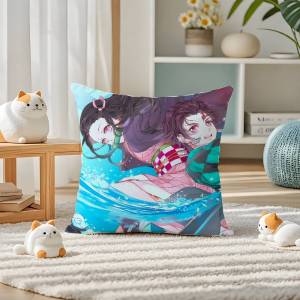 Bandai | Demon Slayer Hashira Training Arc Anime Plush Pillow Cover Soft Short Plush Cushion Cover For Sofa Bedroom Home Decor Gift