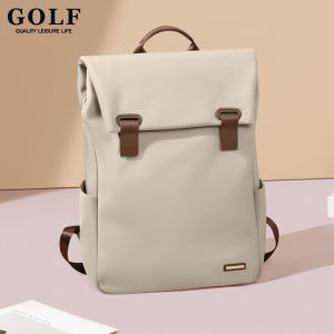 GOLF QUALITY Fashionable Casual Travel Womens Backpack Large Capacity 14 inches Laptop Bag Simple Womens Bag Dual Shoulder Bag Waterproof Nylon Fabric Backpack Apricot Commuter Backpack