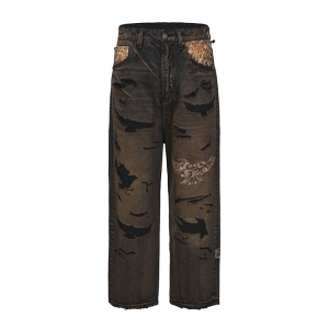 Washed Denim Jeans Embroidered Casual Straight Leg Breathable Cotton Autumn Winter New Style Big Black Heaven Chinese Trend