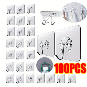 1-100pc Strong Sticky Transparent Hooks Traceless Self Adhesive Hooks Kitchen Bathroom Multi-Function Towel Key Storage Hanger