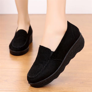 Platform Bottom Womens Gommino Old Beijing Cloth Shoes Spring and Autumn Single-Layer Shoes Wedge Platform Cotton Shoes Soft Bottom Black Work Shoes for Women