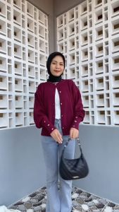 Cardigan Rajut Kekinian Rajut Leher Bulat Lengan Panjang Kancing