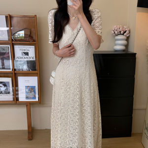 SUSIEYUAN | Elegant Lace White Summer Waist-cinching Dress
