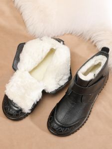 Yizuwang | Winter Cotton Shoes For Elderly Women Fleece Lined Soft Bottom Anti Slip Leather Wool Short Boots Comfortable Casual Footwear