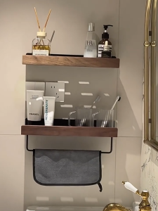 MEIDOO Walnut bathroom shelf no drilling required wall-mounted storage rack for bathroom vanity