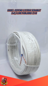 Kabel 2x0.5 Gepeng PUTIH Kabel Serabut Tembaga 15 METER / 2x0.5 LMK Kabel Gepeng Tembaga Serabut SNI Panjang 15 METER