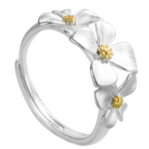WU YUE JEWELRY | Gilded Tassel Chrysanthemum Design Sterling Silver Ring