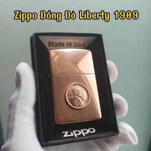 Bật Lửa Zippo Đồng Đỏ Liberty 1909 Armor Vỏ Dày Trùng Đời ( Tặng Phụ Kiện ) - Có Tem Đỏ