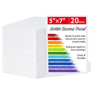 20 Pack 5×7 Inch Canvas Boards for PaintingPrimed Blank Flat Canvas Panels for OilWatercolorAcrylicGouache and Tempera