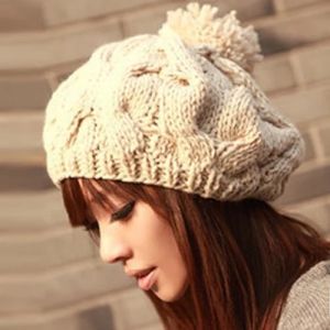 Casual Knitted Tweed Beret Hat Womens Autumn Winter Spring Seasonal All-Match Twist Yarn Knit Overhead Cap Leisure Outing