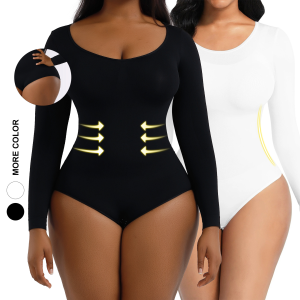 YINDIAO Plus Size Shapewear Bodysuit For Women Long Sleeve Open In Back Oversized gukoo