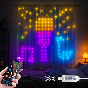 Smart LED Curtain String Lights 400 LEDs RGB Dream Color Matrix Pixel Display USB 5V With Bluetooth APP Control For Christmas