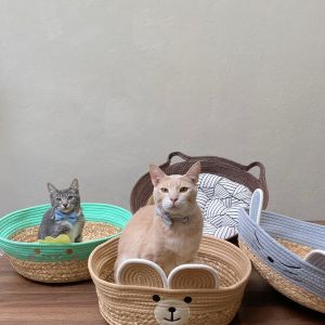 Abang Furry • Handcraft Natural Straw Pet house Bed For Cat Dog Kraftangan Jerami Rumah Kuching Comel 手工草席猫窝夏季可爱夏天凉窝垫子