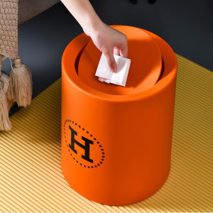 Creative Swinging Lid Trash Can for Bedroom Living Room Bathroom Office High Aesthetic Value Luxury Home Use Plastic round Bucket
