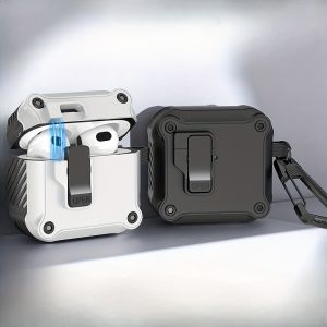 Mecha Style Protective Case for AirPods 4 Automatic Lock TPU Cover with Carabiner for Apple Airpods Pro 2 Airpods 3 2 1 Earphone Accessories