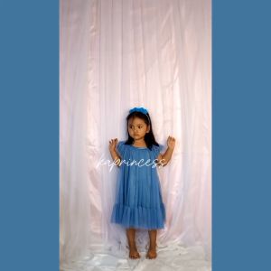 Dress Bayi Perempuan Biru Denim Tren 2025 Dress Lengan Pendek Polos Anak Import Korean Style Gaun Tile Pesta Mewah Elegan Baju Bayi 6 12 Bulan KA154