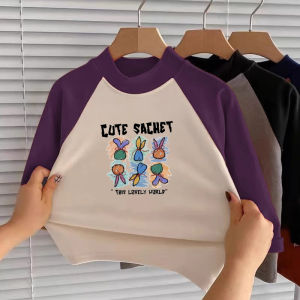 Childrens Thermal Fleece Lined Base Layer Shirt Winter New Style Korean Version Versatile Cute Cartoon Print Warm Top for Boys And Girls