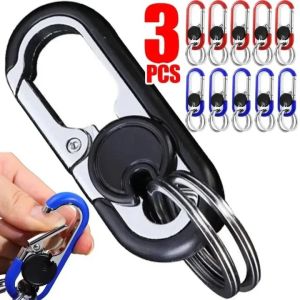 3Pcs Car Double Ring Keychain Men Metal Waist Hanging Carabiner Couple Fashion Vintage Anti-lost Keychain Auto Accessories